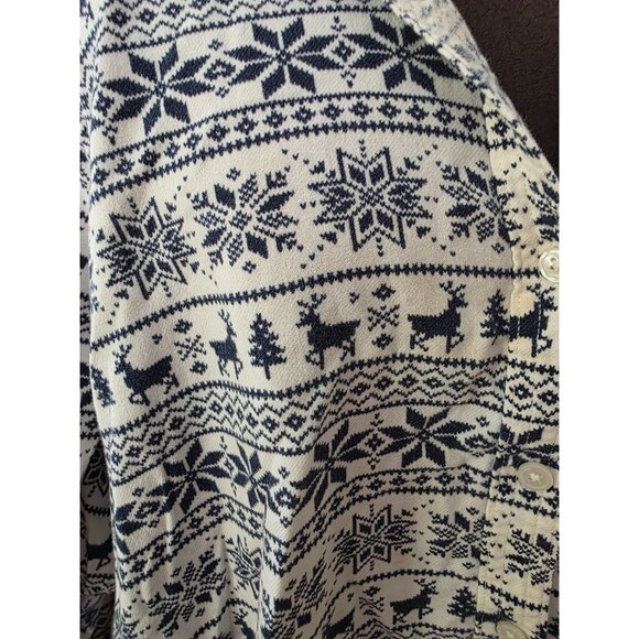 Lands End Womens Christmas Reindeer Blue White Flannel Button-Up Shirt 22W - Picture 2 of 8